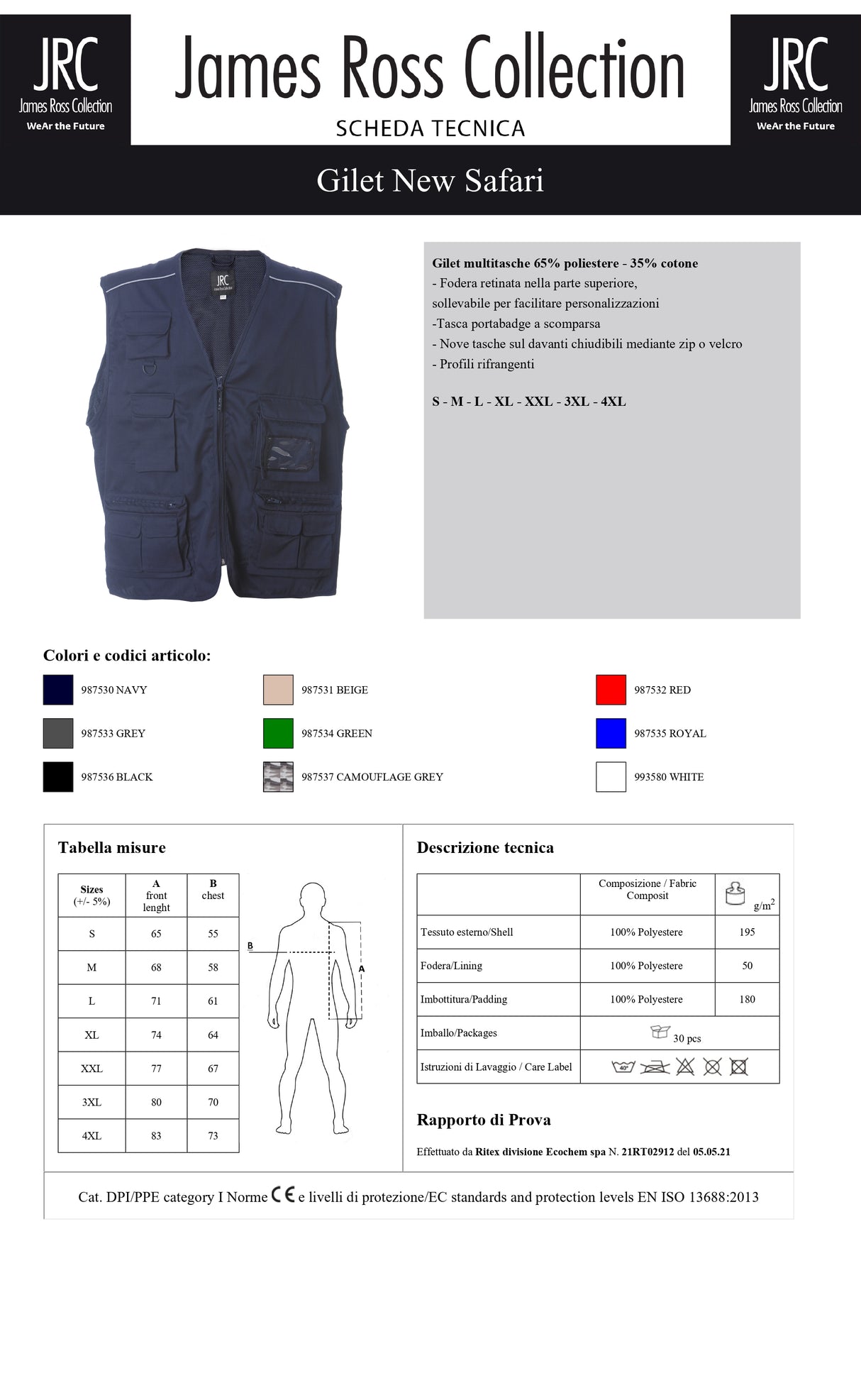 GILET DA LAVORO MULTITASCHE JRC NEW SAFARI UOMO