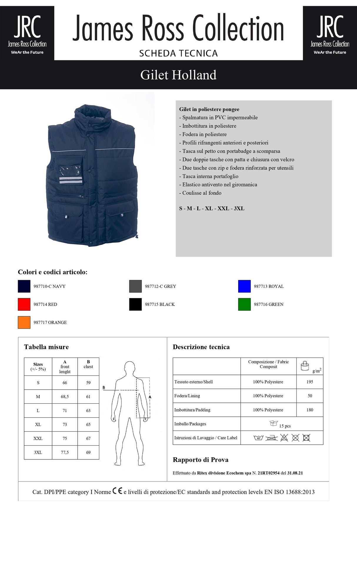 GILET DA LAVORO MULTITASCHE JRC HOLLAND UOMO