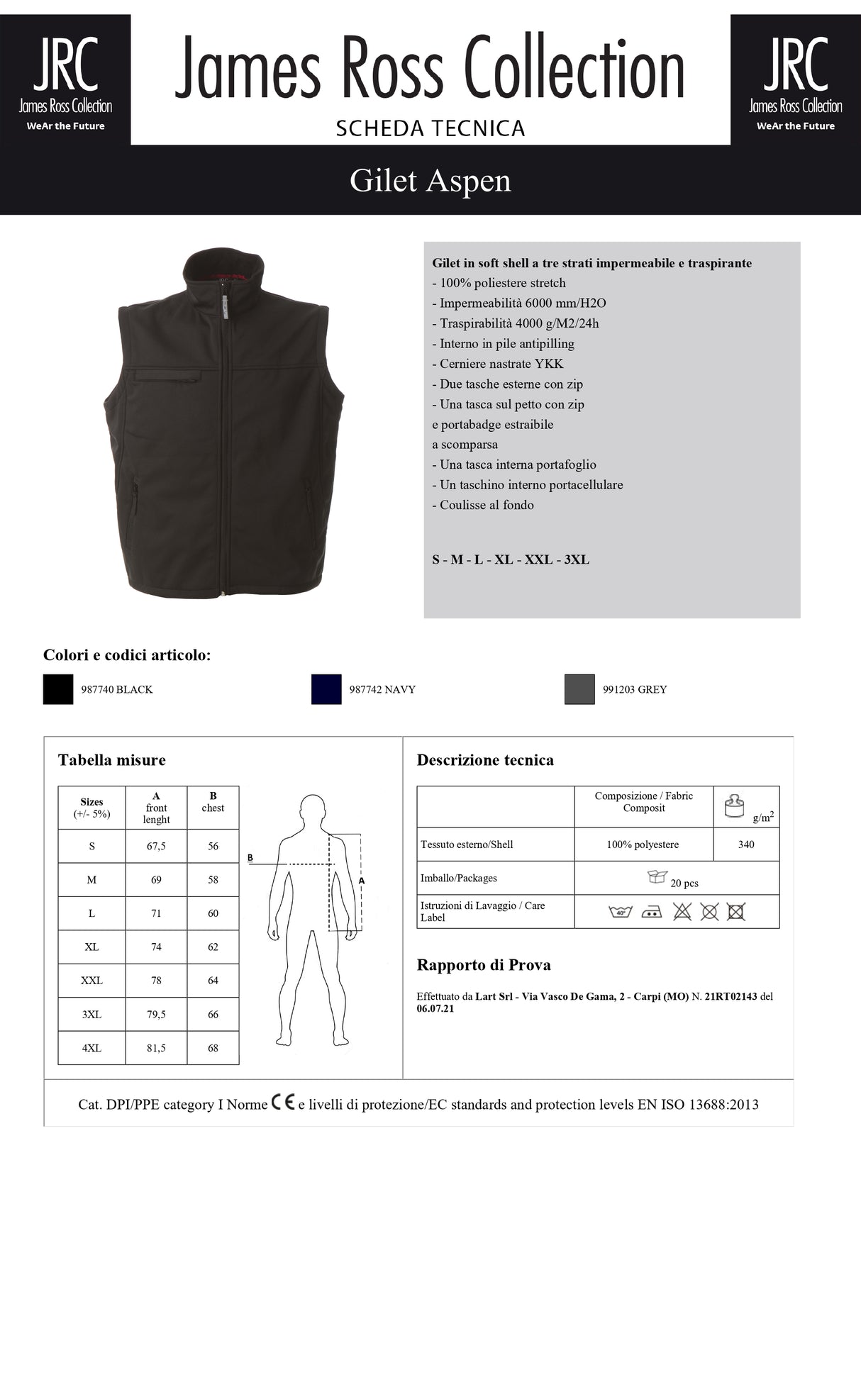 GILET IN SOFTSHELL DA LAVORO IMPERMEABILE JRC ASPEN UOMO