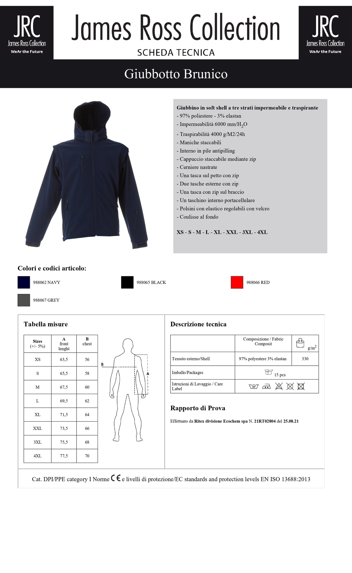 GIUBBINO IN SOFTSHELL IMPERMEABILE TRASPIRANTE JRC BRUNICO UOMO