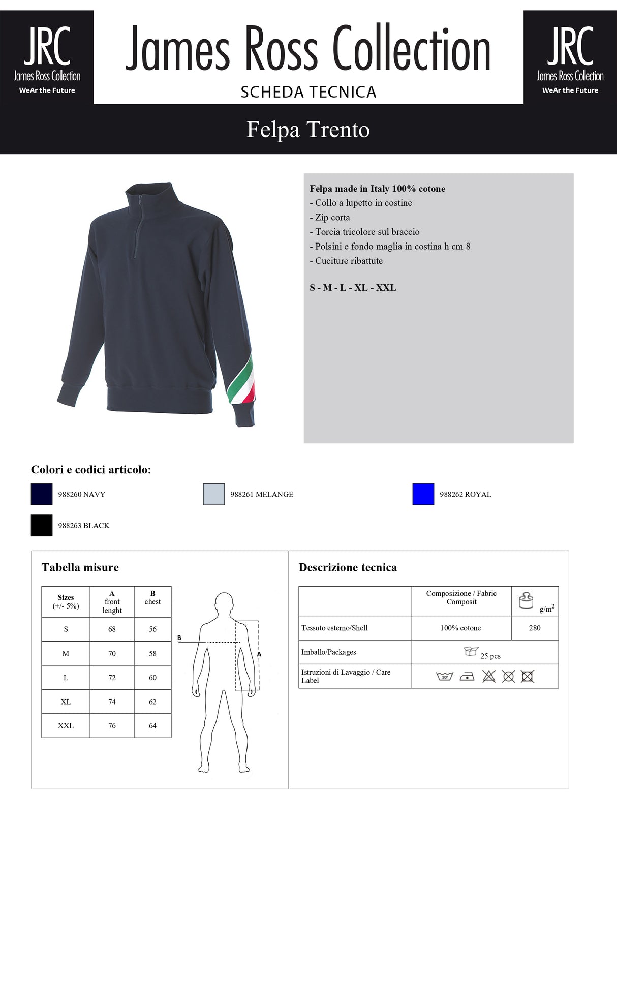 FELPA CON MEZZA ZIP MADE IN ITALY JRC TRENTO UOMO