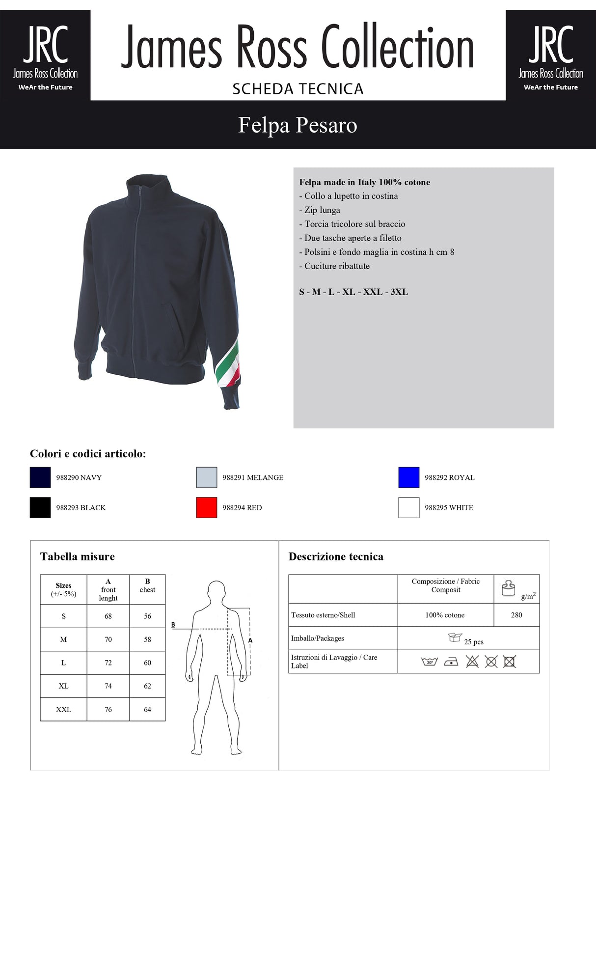 FELPA CON ZIP MADE IN ITALY JRC PESARO UOMO