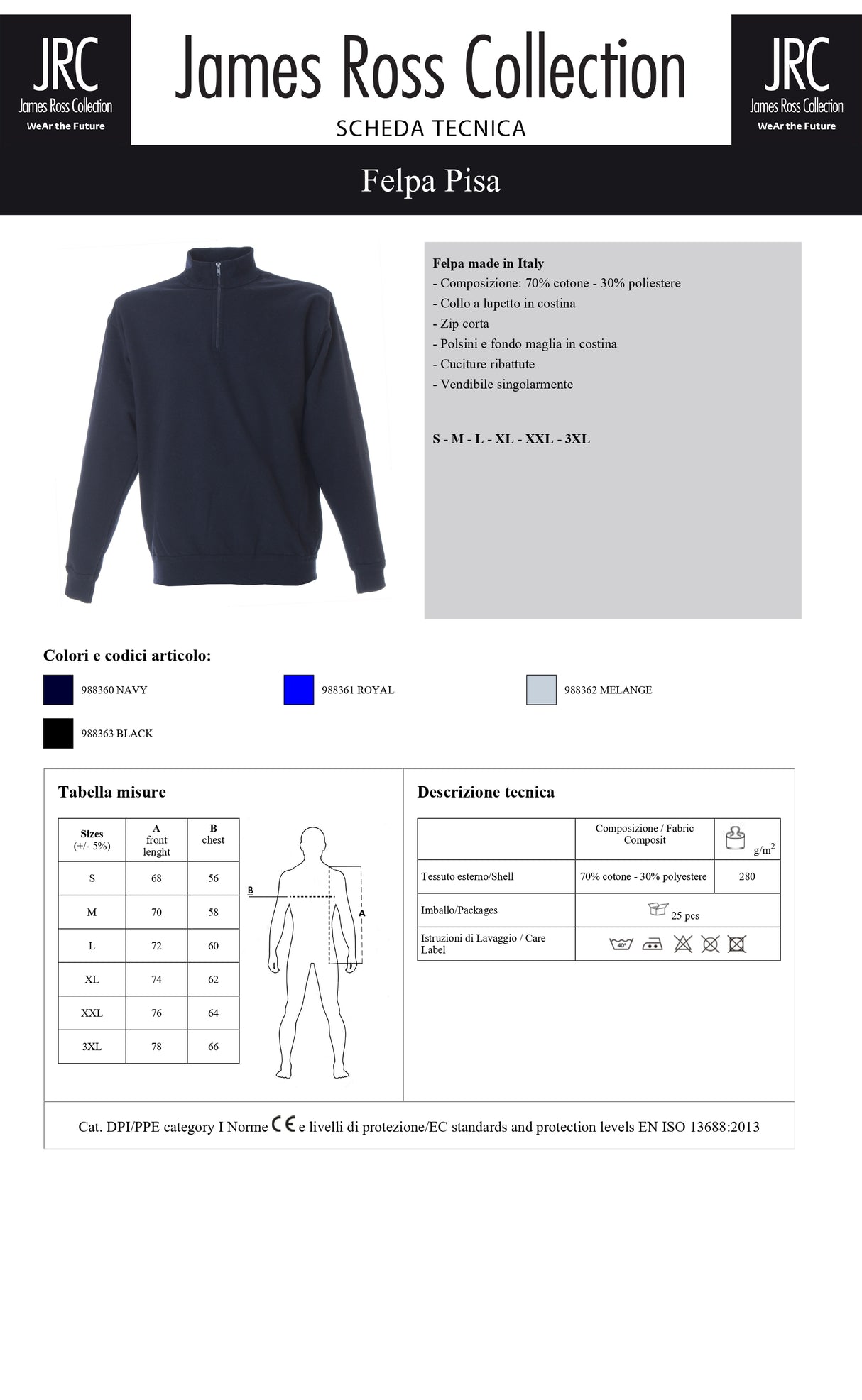 FELPA CON MEZZA ZIP MADE IN ITALY JRC PISA UOMO