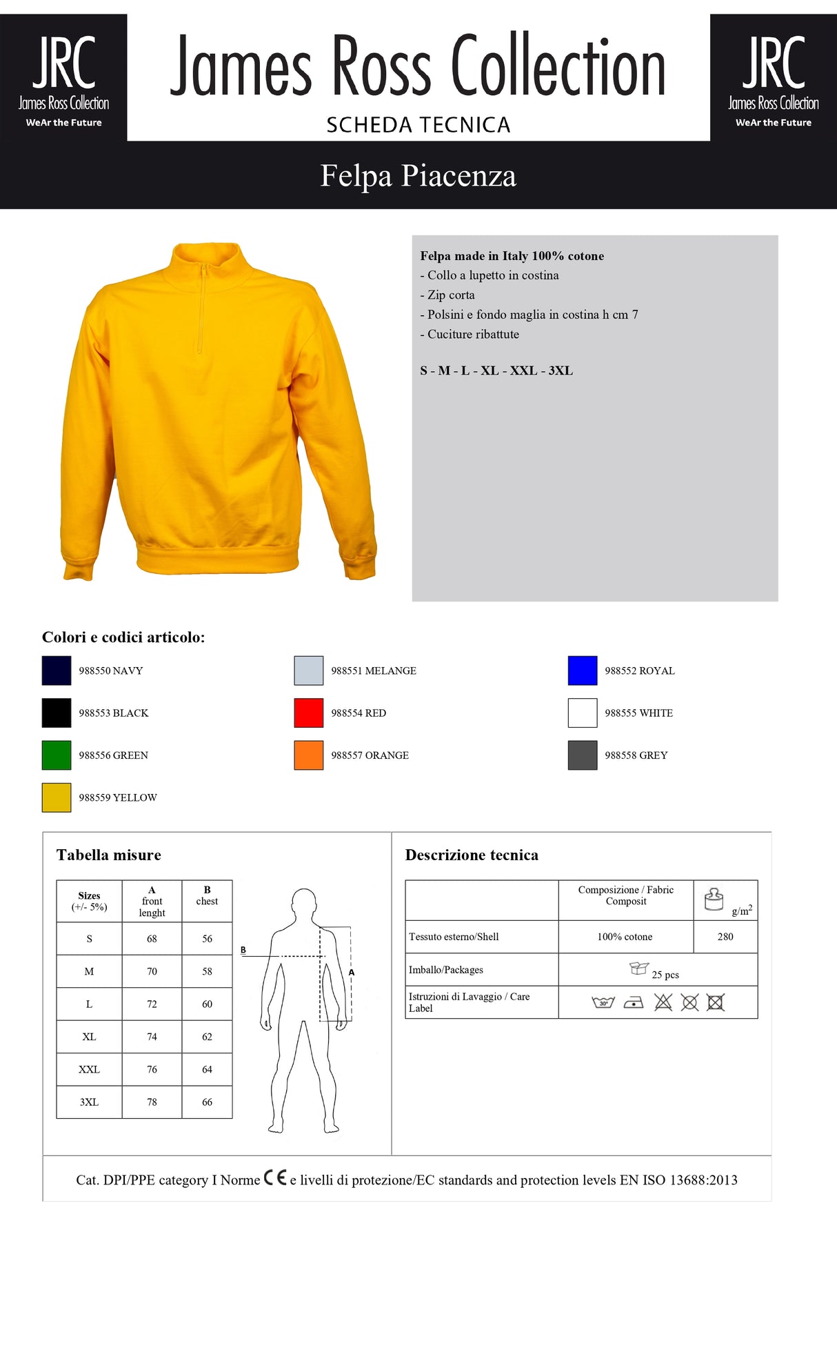 FELPA CON MEZZA ZIP MADE IN ITALY JRC PIACENZA UOMO