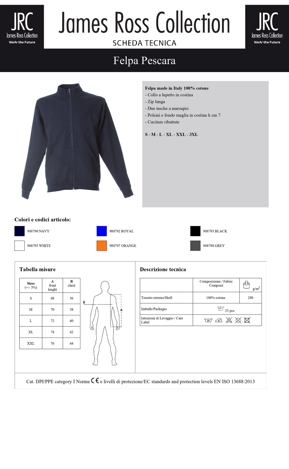 FELPA CON ZIP MADE IN ITALY JRC PESCARA UOMO