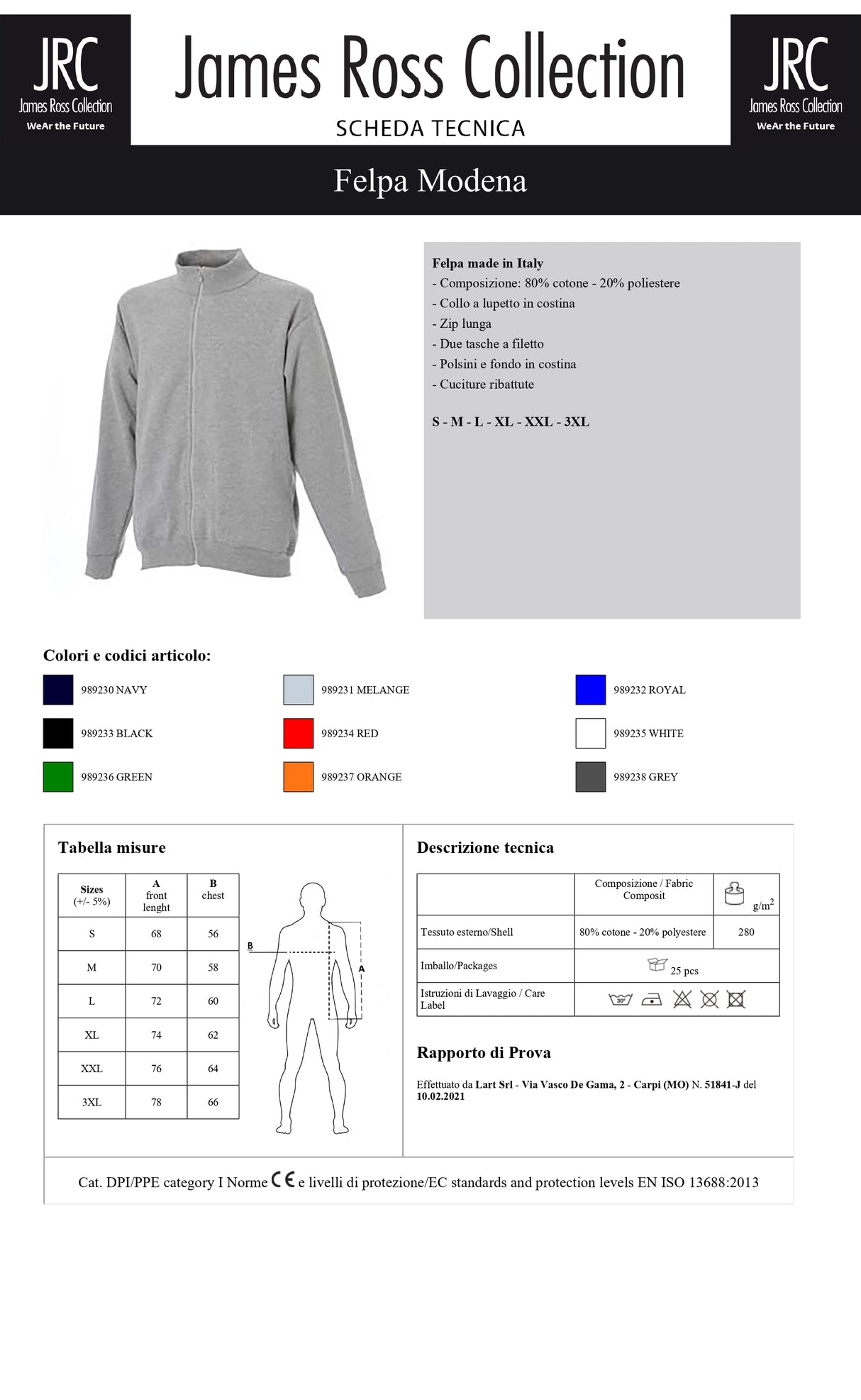 FELPA CON ZIP MADE IN ITALY JRC MODENA UOMO