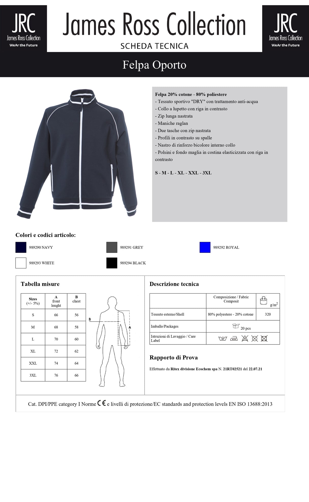 FELPA CON ZIP JRC OPORTO UOMO