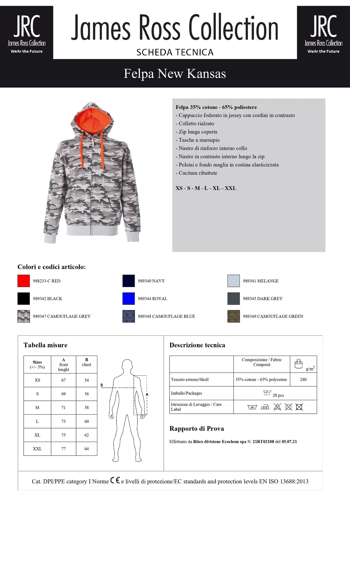 FELPA CON CAPPUCCIO E ZIP JRC NEW KANSAS UOMO