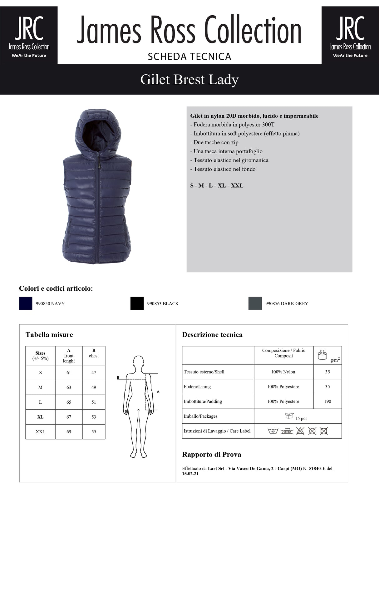 GILET IMBOTTITO IMPERMEABILE JRC BREST LADY DONNA