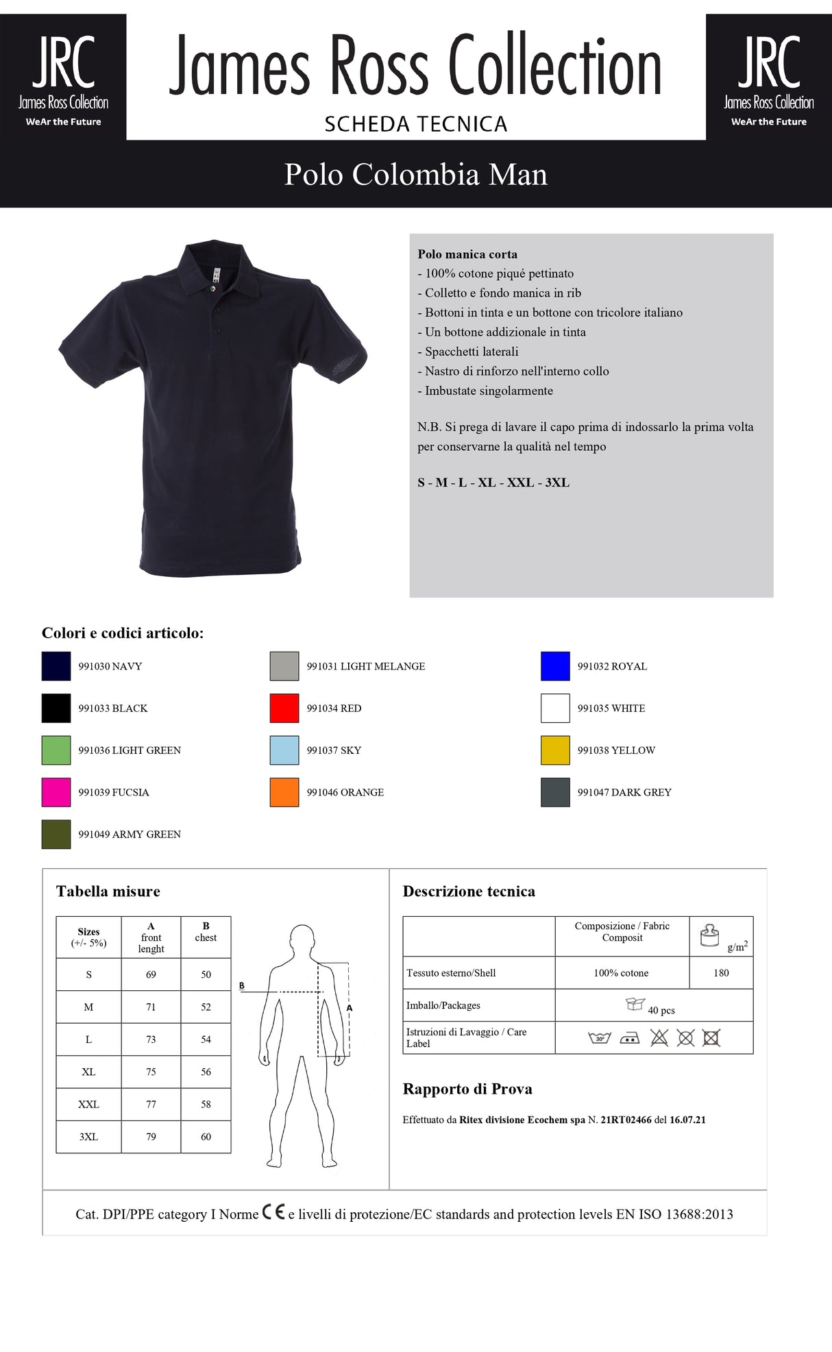 POLO A MANICA CORTA JRC COLOMBIA MAN UOMO