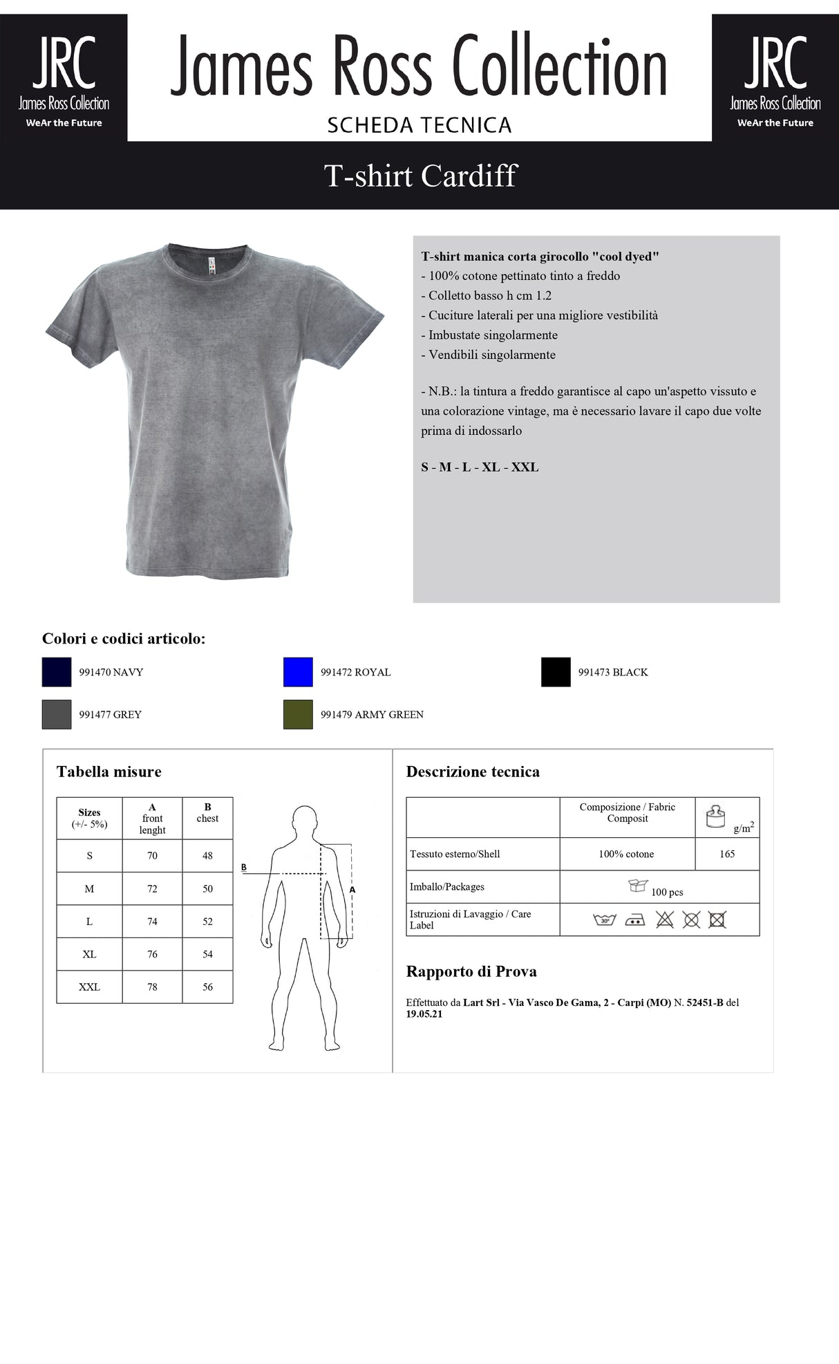 T-SHIRT A MANICA CORTA COOL DYDED JRC CARDIFF UOMO