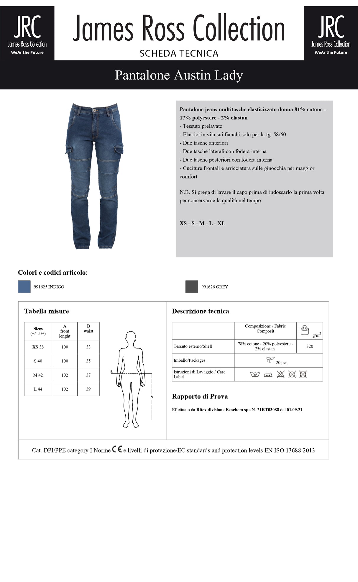 PANTALONE ELASTICIZZATO JRC AUSTIN LADY DONNA
