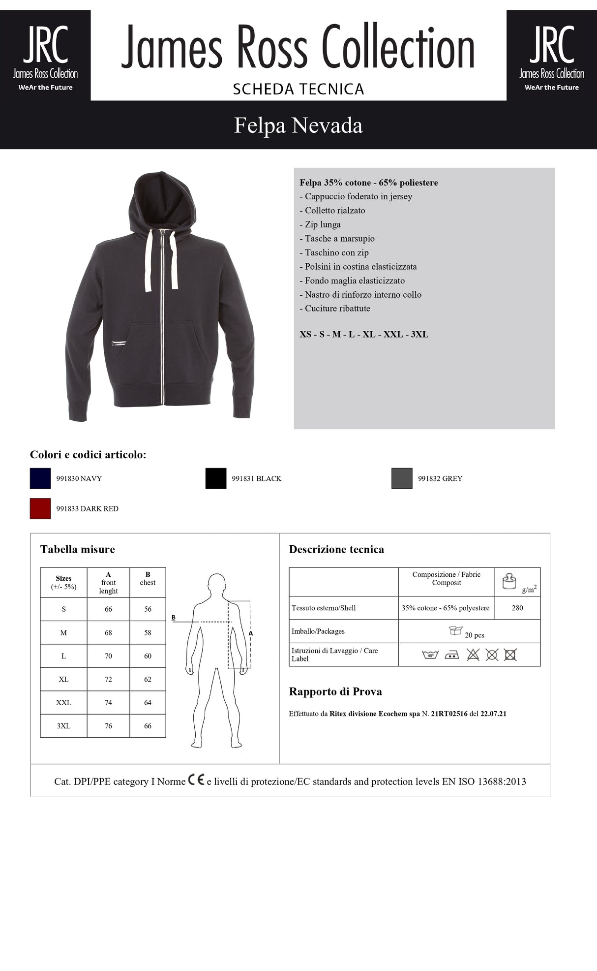 FELPA CON CAPPUCCIO E ZIP JRC NEVADA UOMO