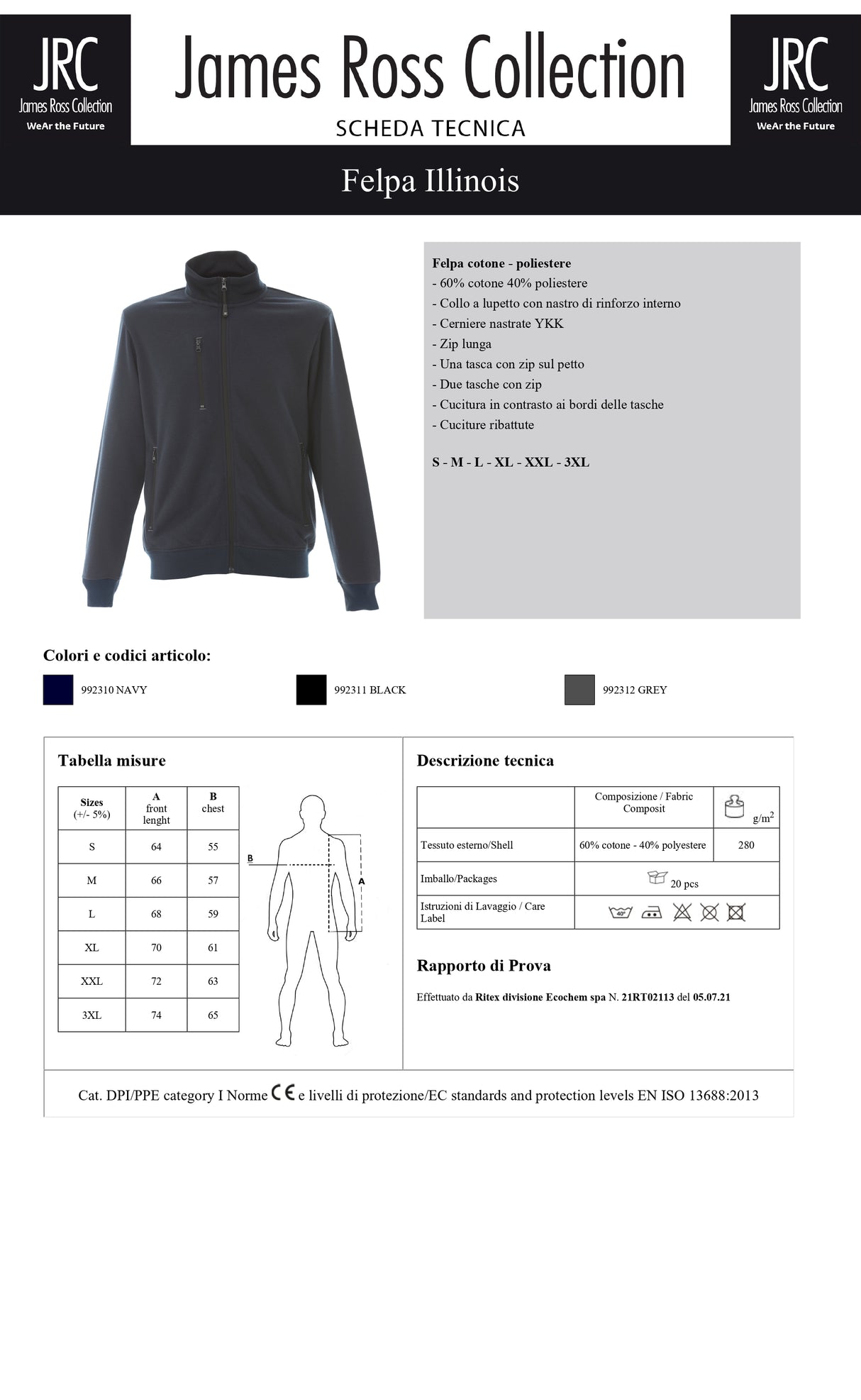 FELPA DA LAVORO CON MEZZA ZIP JRC ILLINOIS UOMO