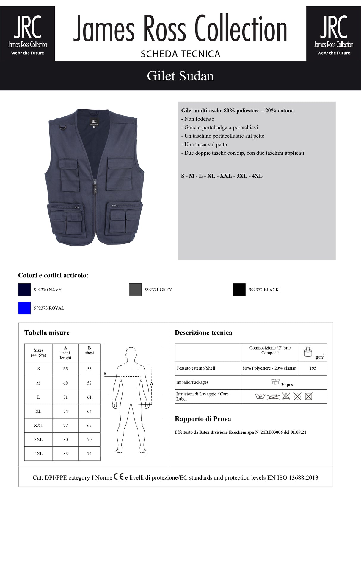 GILET DA LAVORO MULTITASCHE JRC SUDAN UOMO