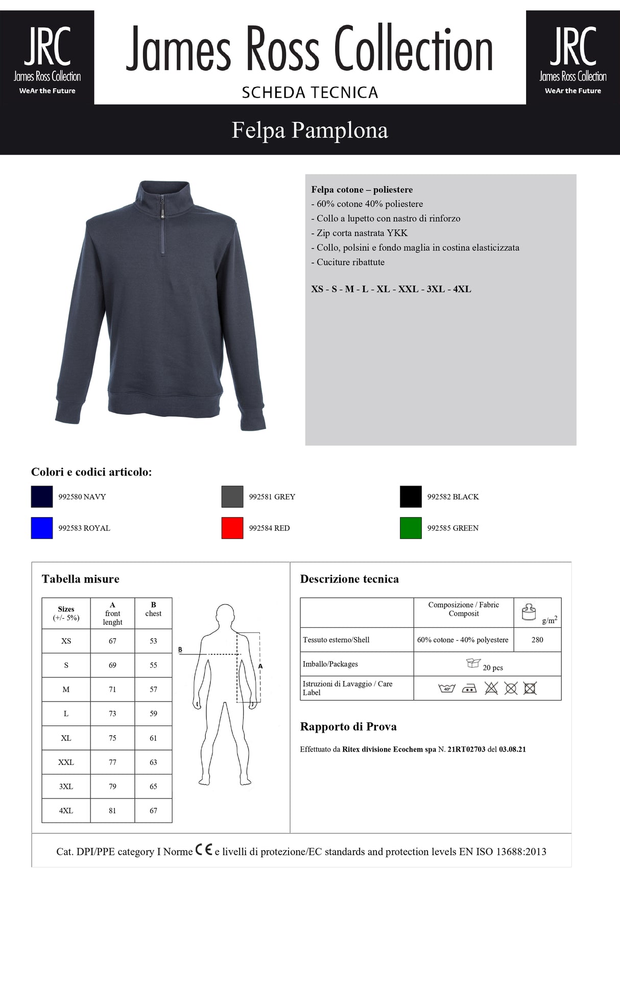 FELPA CON MEZZA ZIP JRC PAMPLONA UOMO