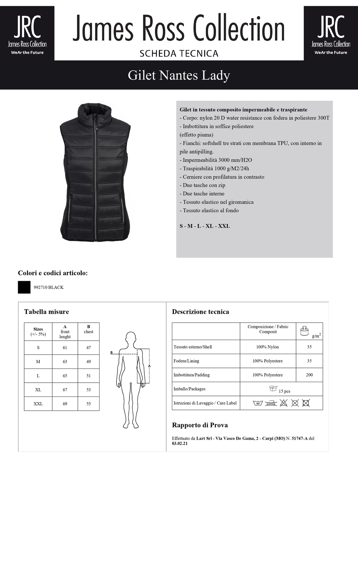 GILET IMPERMEABILE TRASPIRANTE JRC NANTES LADY DONNA