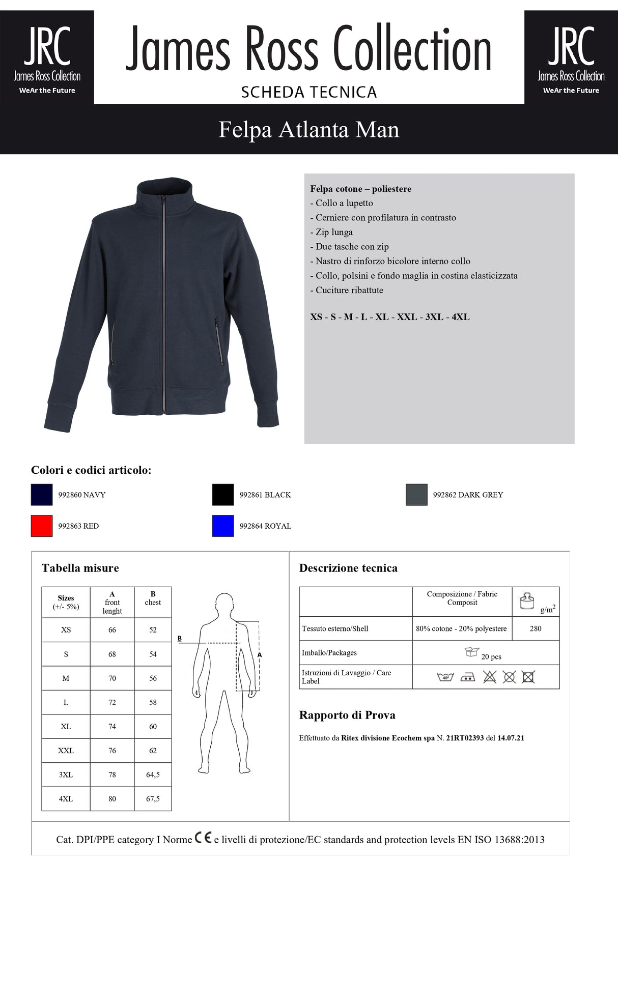 FELPA CON ZIP JRC ATLANTA MAN UOMO
