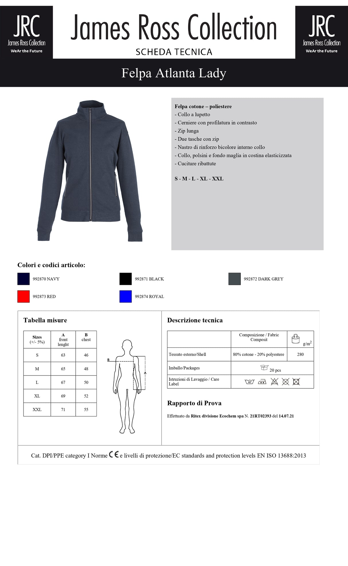 FELPA CON ZIP JRC ATLANTA LADY DONNA