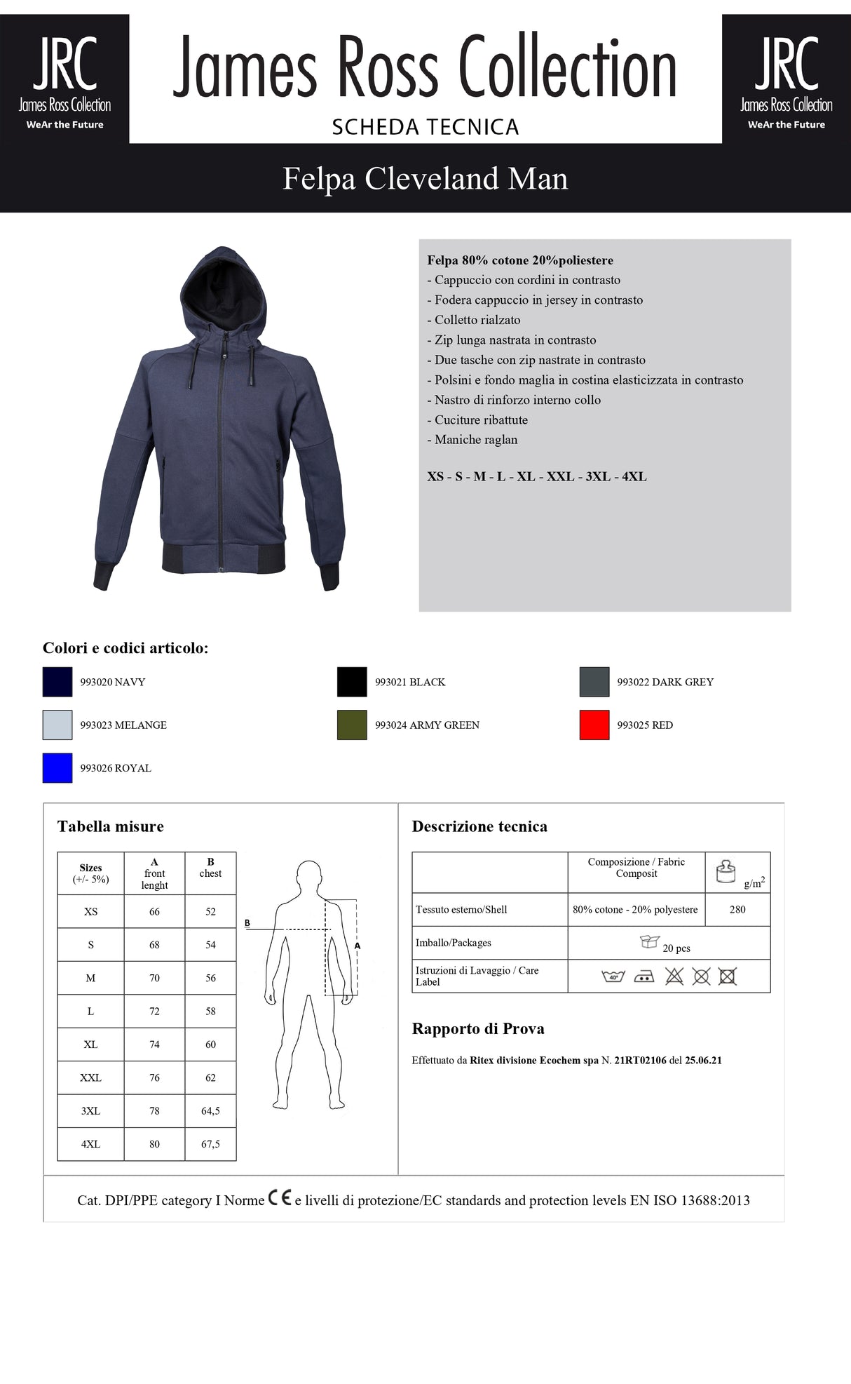 FELPA CON CAPPUCCIO E ZIP JRC CLEVELAND MAN UOMO