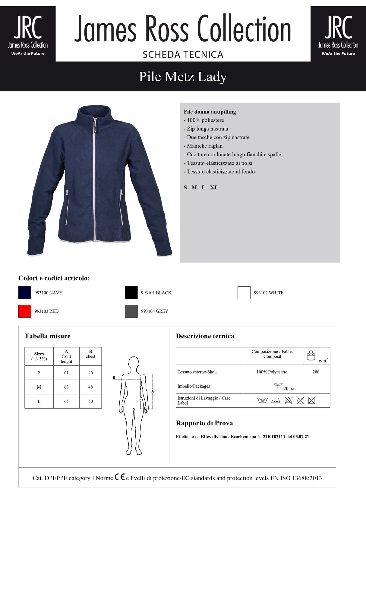 PILE CON ZIP JRC METZ LADY DONNA