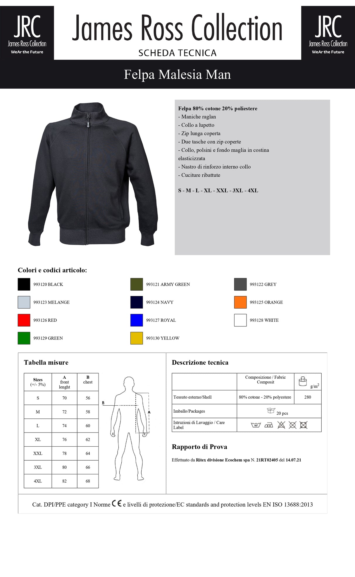 FELPA CON ZIP JRC MALESIA MAN UOMO