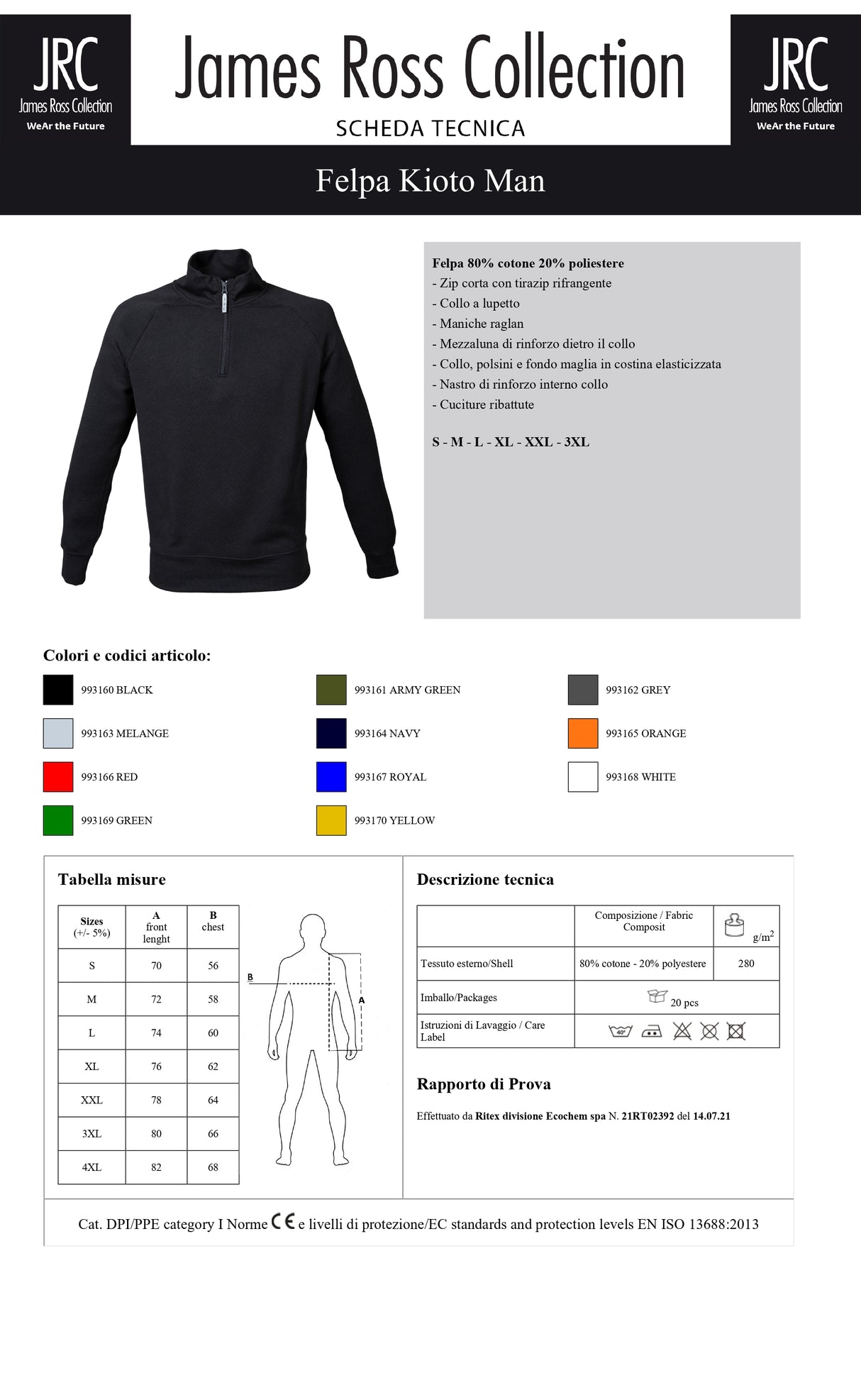 FELPA CON MEZZA ZIP JRC KIOTO MAN UOMO