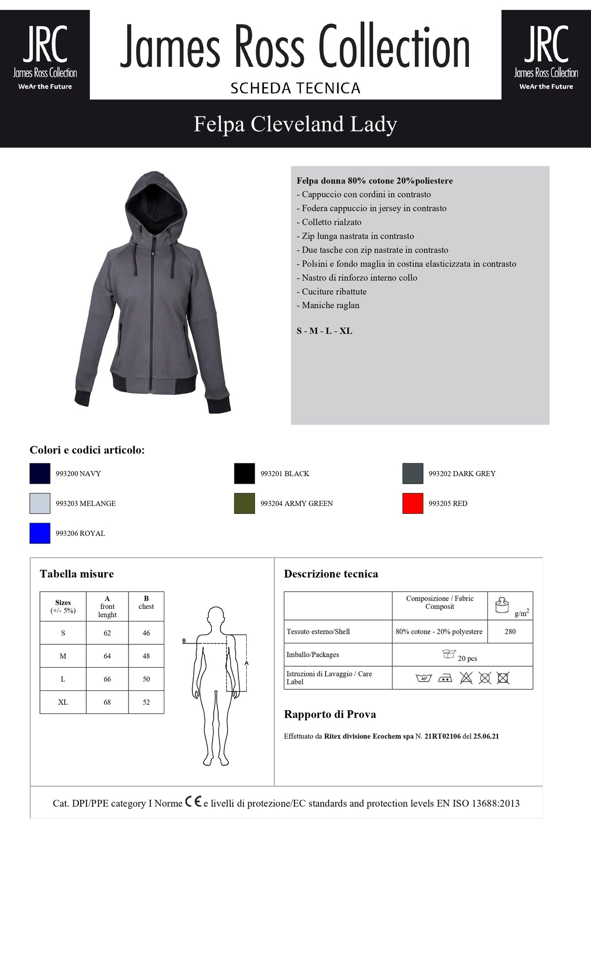 FELPA CON CAPPUCCIO E ZIP JRC CLEVELAND LADY DONNA