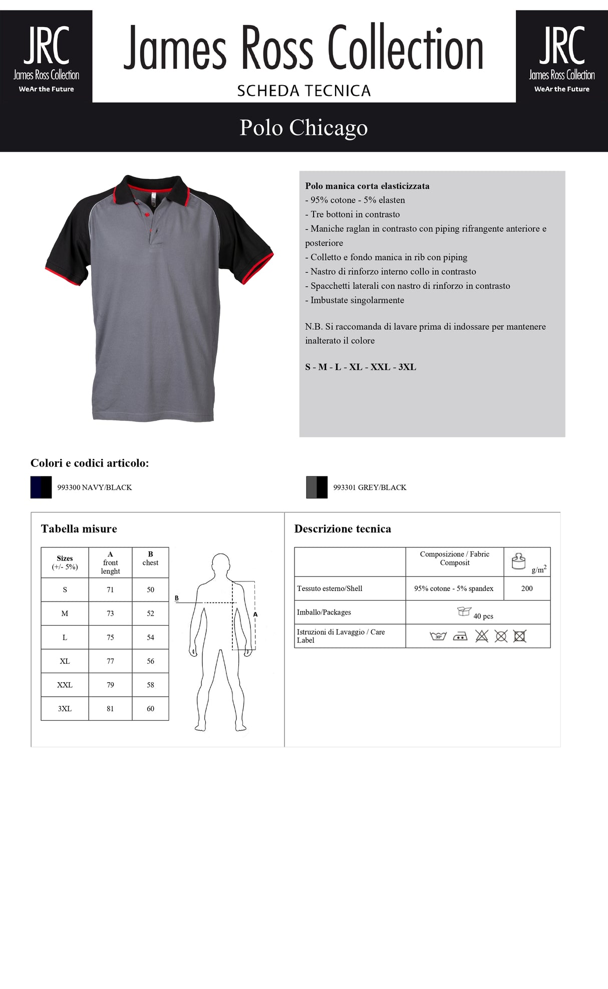 POLO DA LAVORO A MANICA CORTA ELASTICIZZATA JRC CHICAGO UOMO
