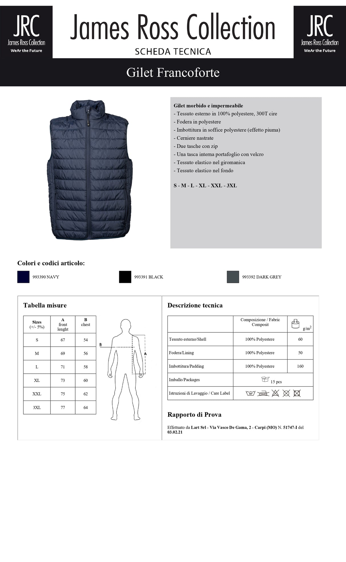 GILET MORBIDO IMPERMEABILE JRC FRANCOFORTE UOMO