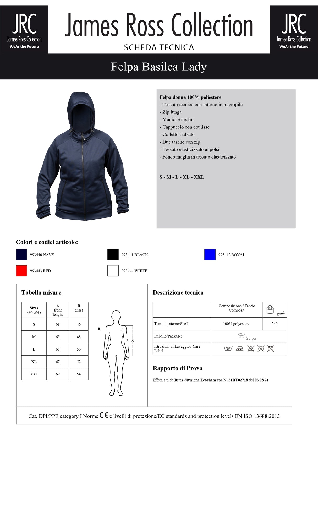 FELPA CON CAPPUCCIO E ZIP JRC BASILEA LADY DONNA