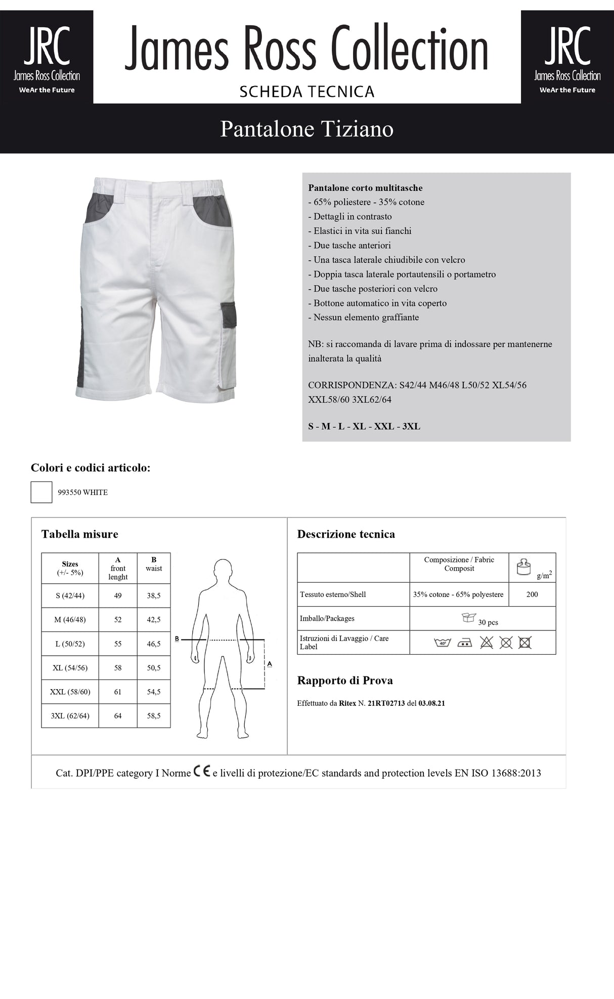 PANTALONE DA LAVORO PER IMBIANCHINO JRC TIZIANO UOMO