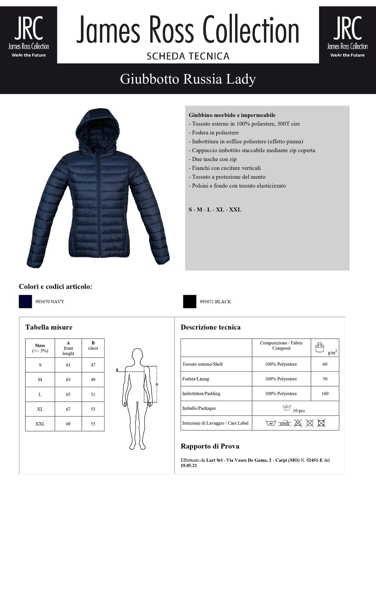 GIUBBINO IMBOTTITO IMPERMEABILE JRC RUSSIA LADY DONNA