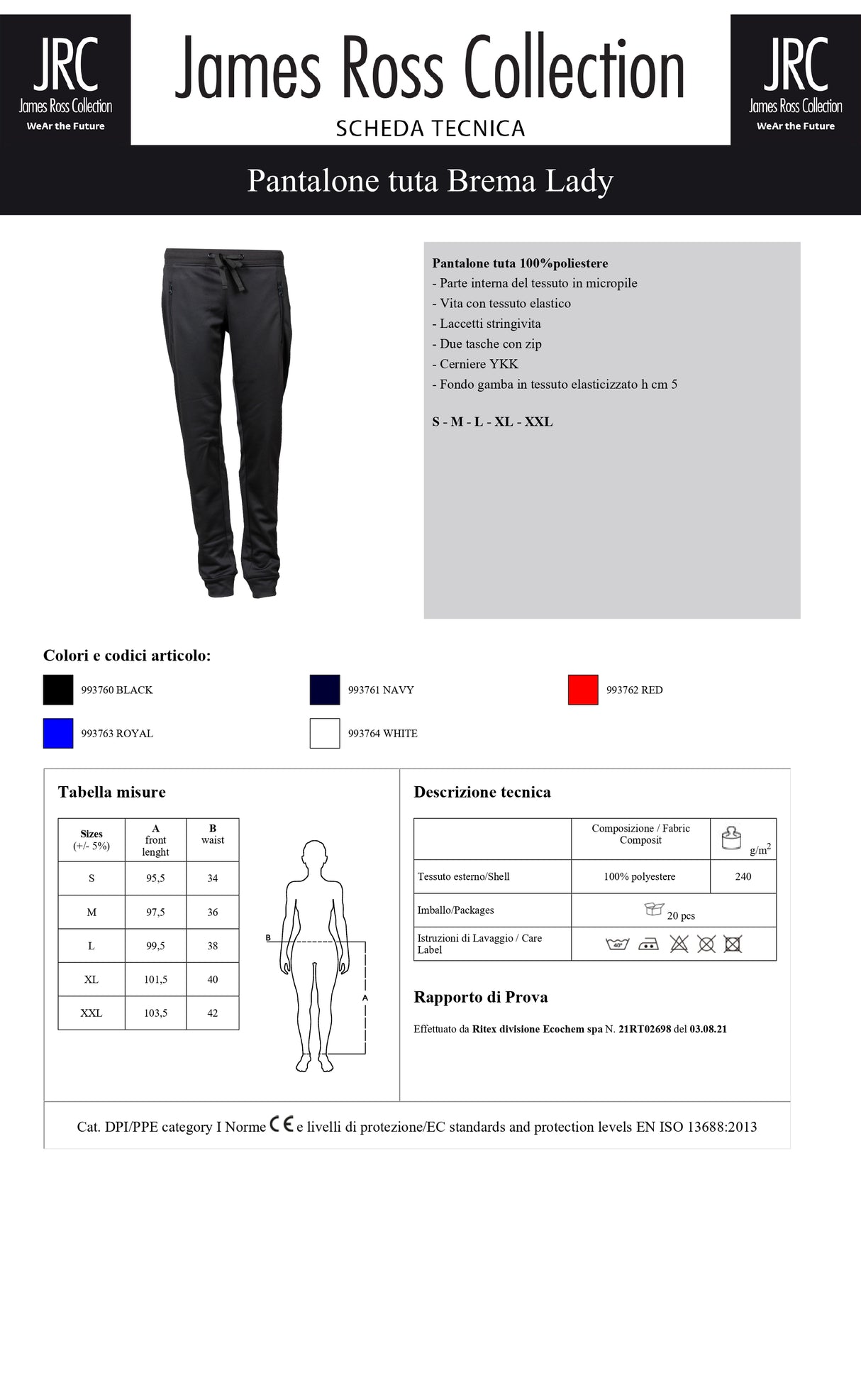 PANTALONE TUTA JRC BREMA LADY DONNA