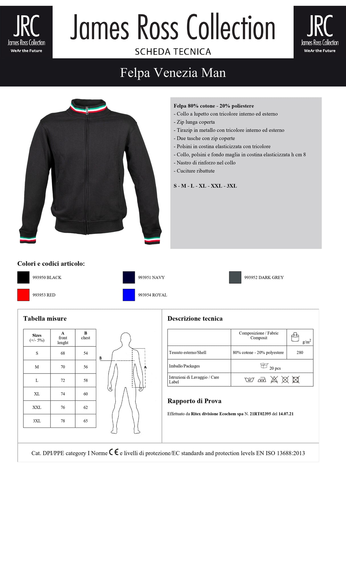 FELPA CON ZIP JRC VENEZIA MAN UOMO