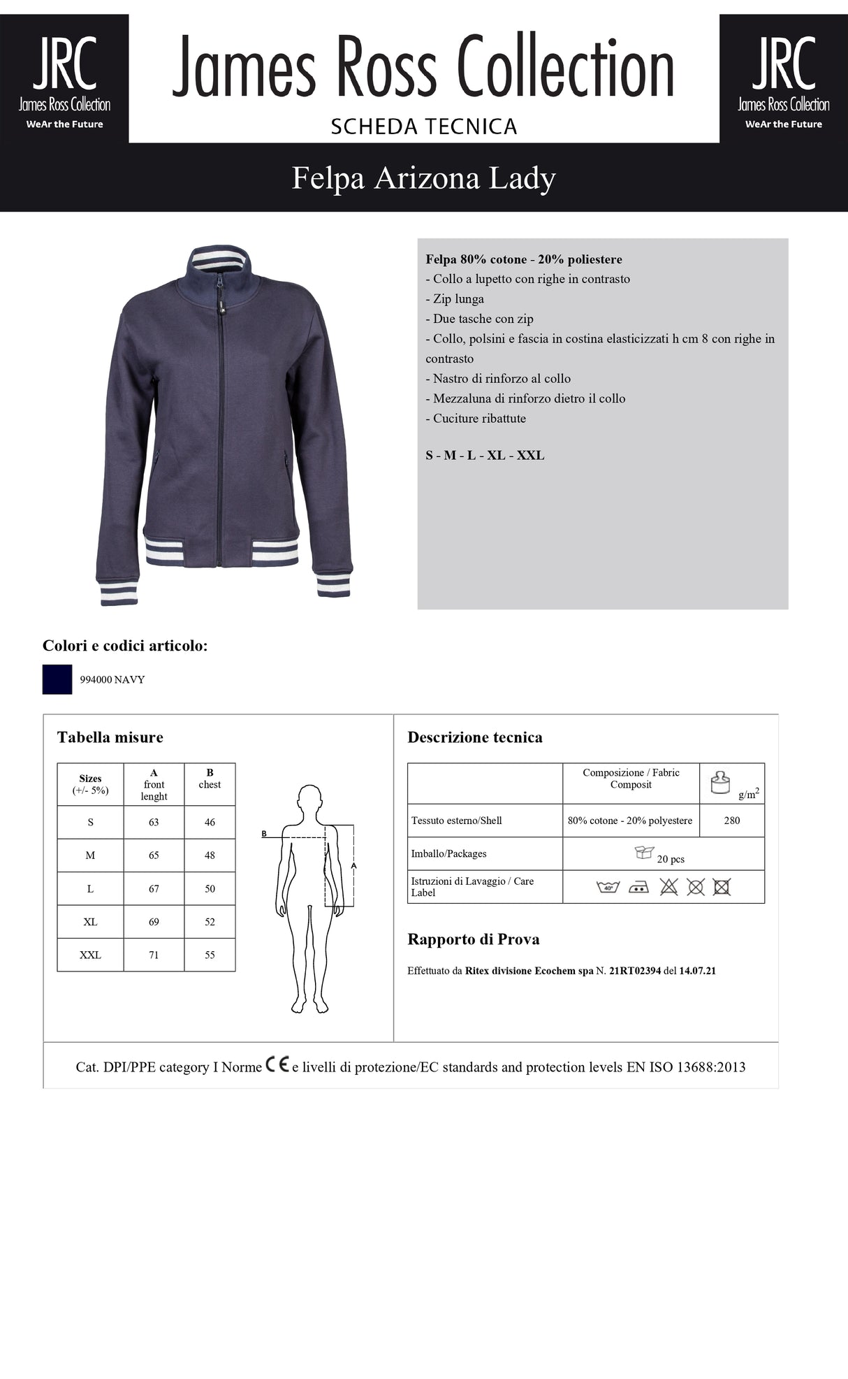 FELPA CON ZIP JRC ARIZONA LADY DONNA