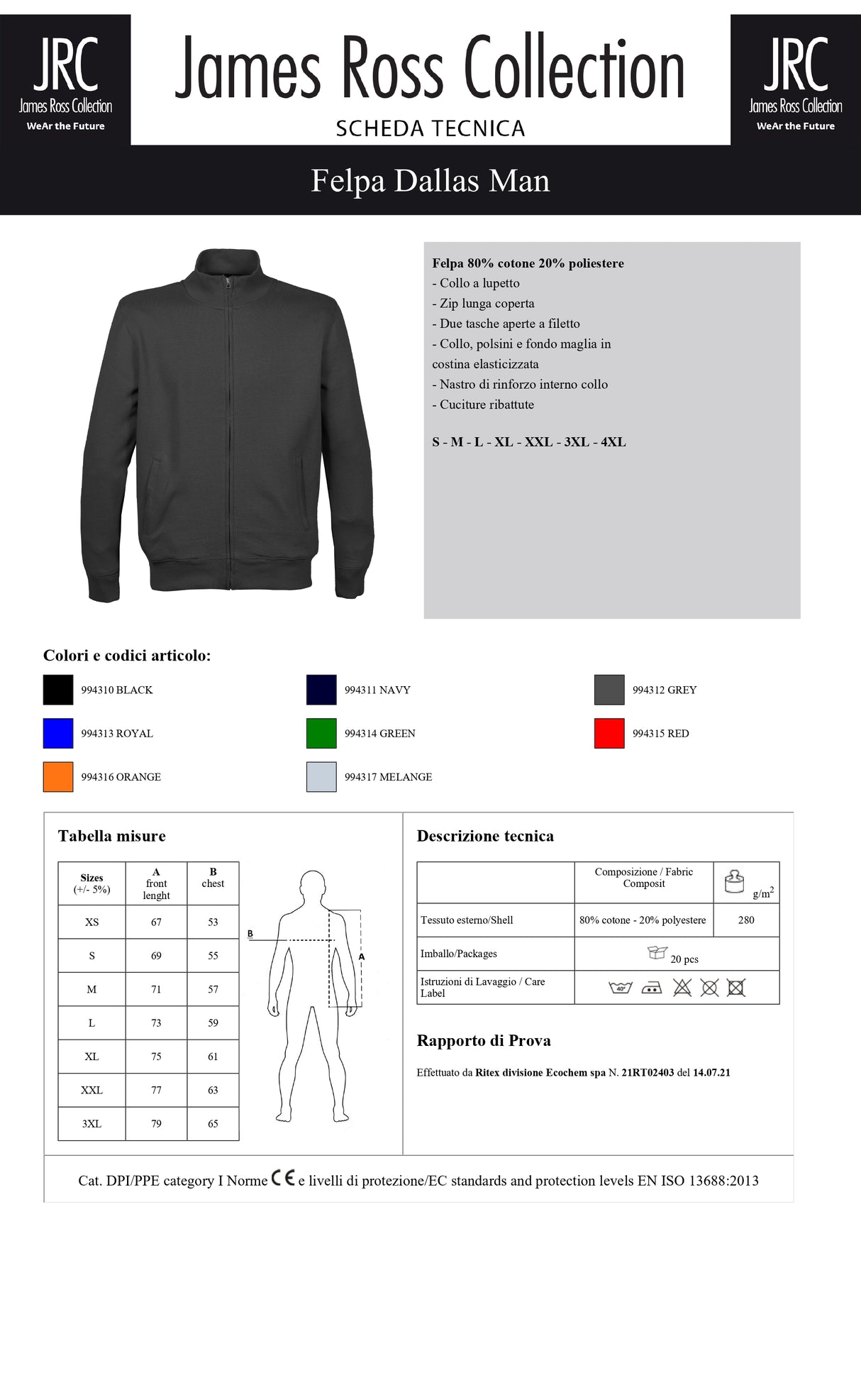 FELPA CON ZIP JRC DALLAS MAN UOMO
