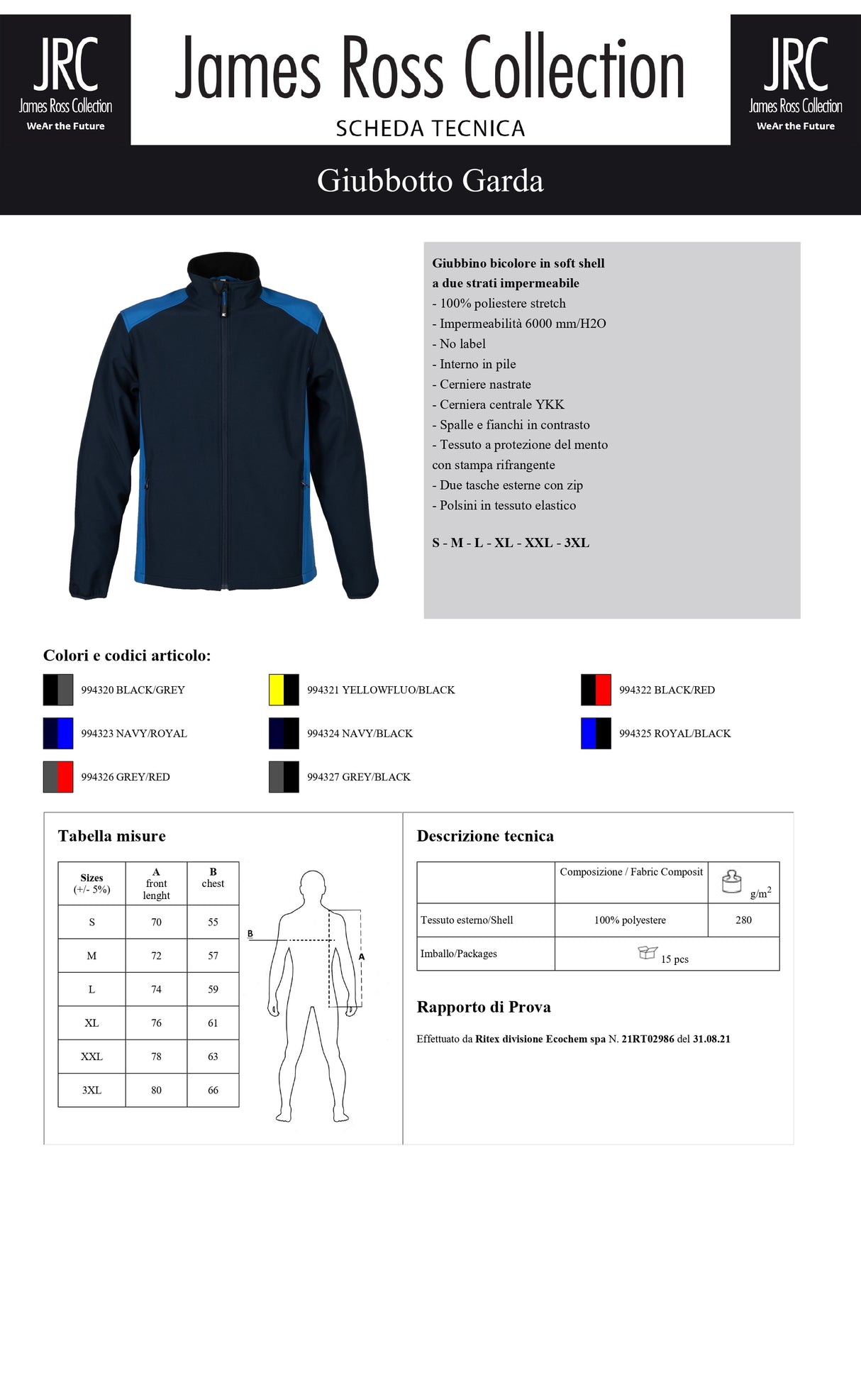GIUBBINO IN SOFTSHELL IMPERMEABILE JRC GARDA UOMO