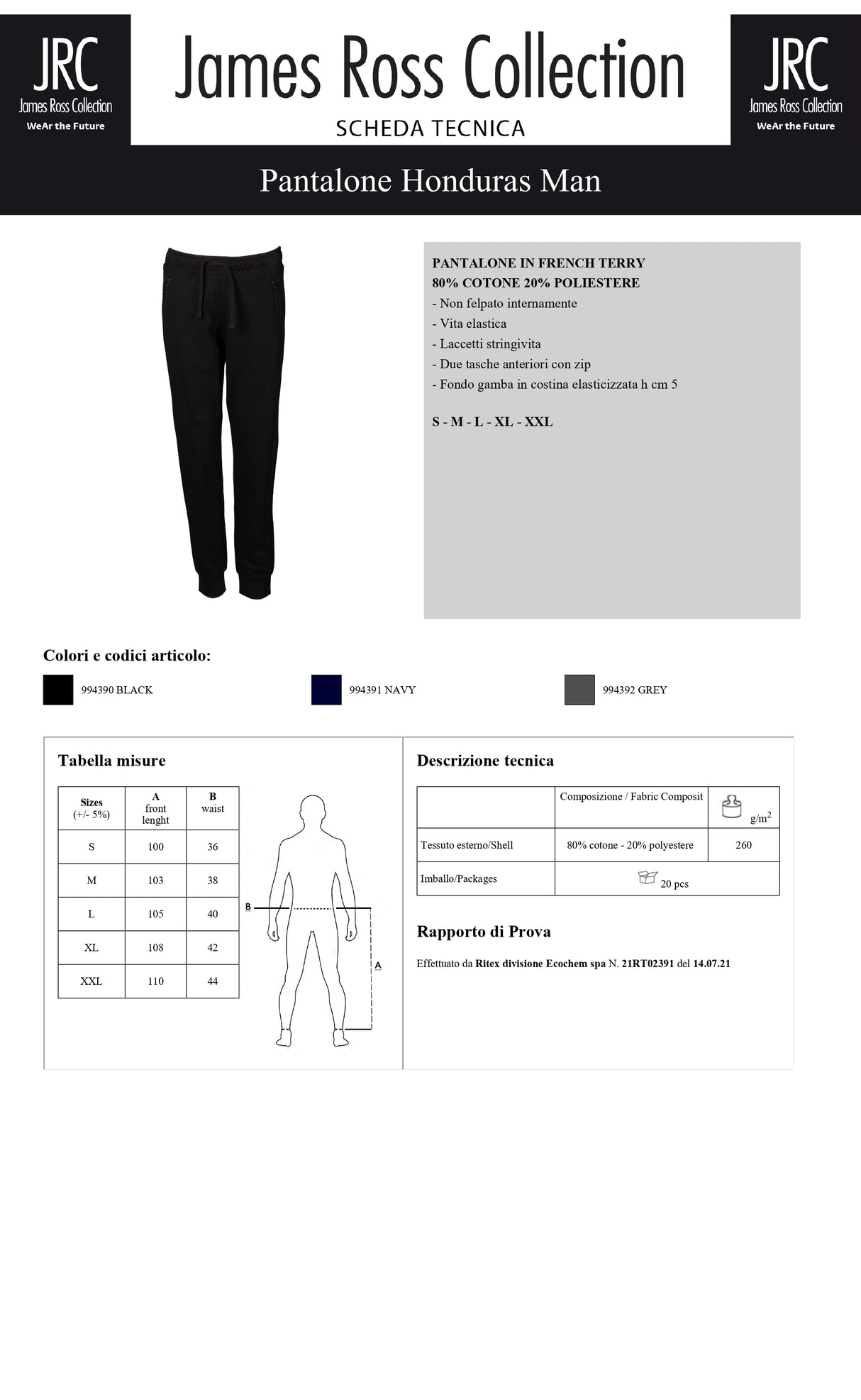 PANTALONE TUTA JRC HONDURAS MAN UOMO