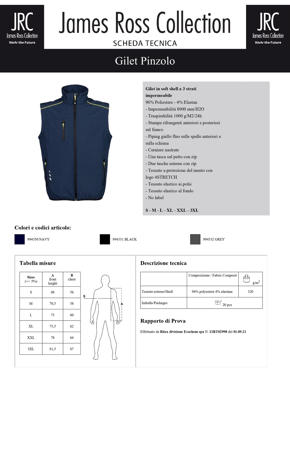 GILET IN SOFTSHELL DA LAVORO IMPERMEABILE JRC PINZOLO UOMO