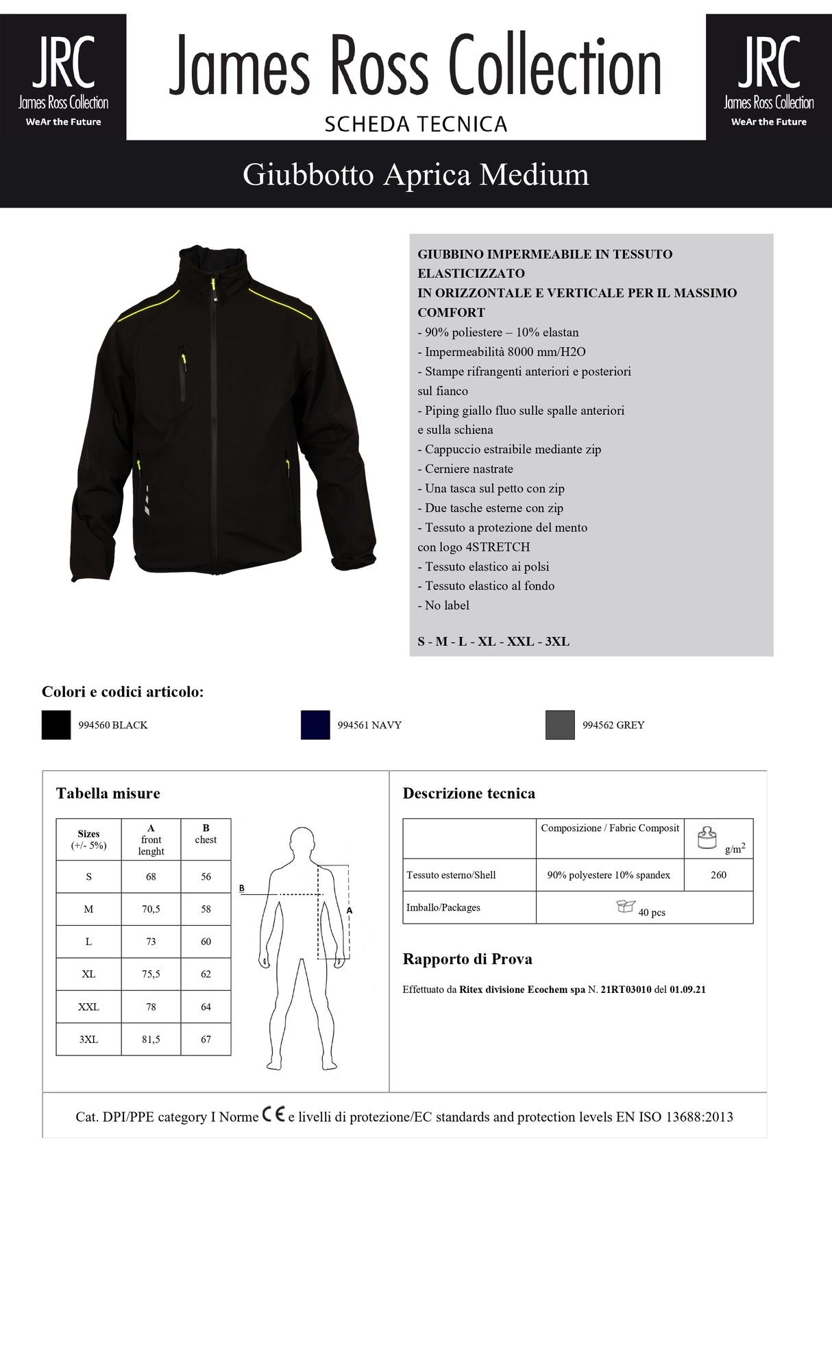 GIUBBINO IMPERMEABILE JRC APRICA MEDIUM UOMO