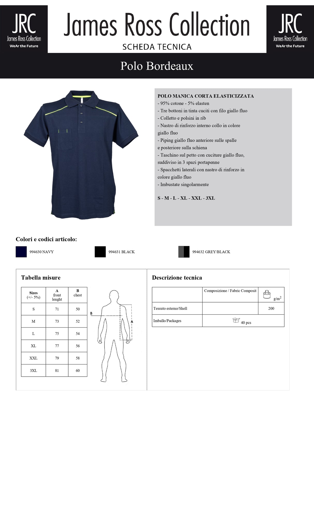POLO DA LAVORO A MANICA CORTA ELASTICIZZATA JRC BORDEAUX UOMO