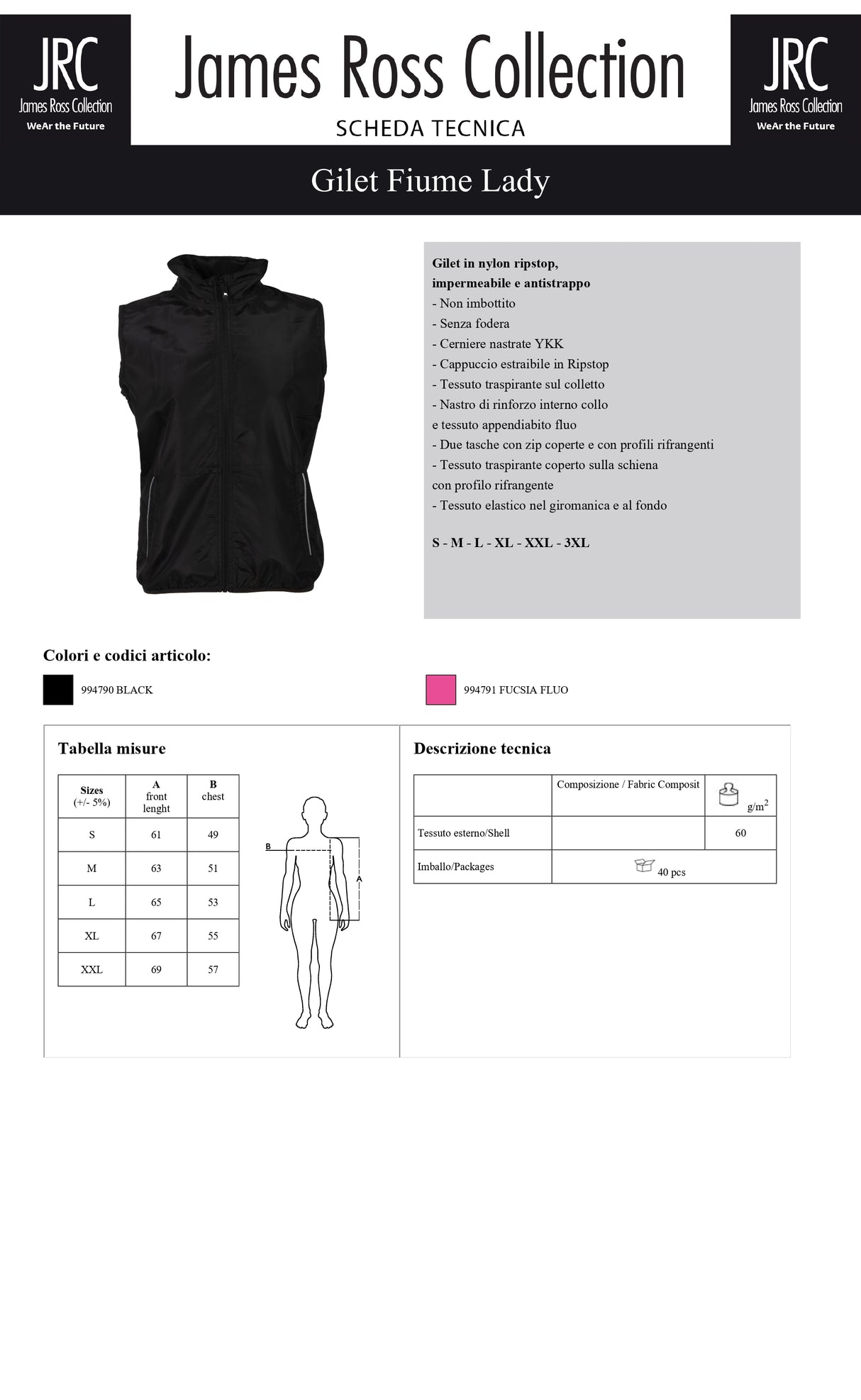 GILET IMPERMEABILE ANTISTRAPPO JRC FIUME LADY DONNA