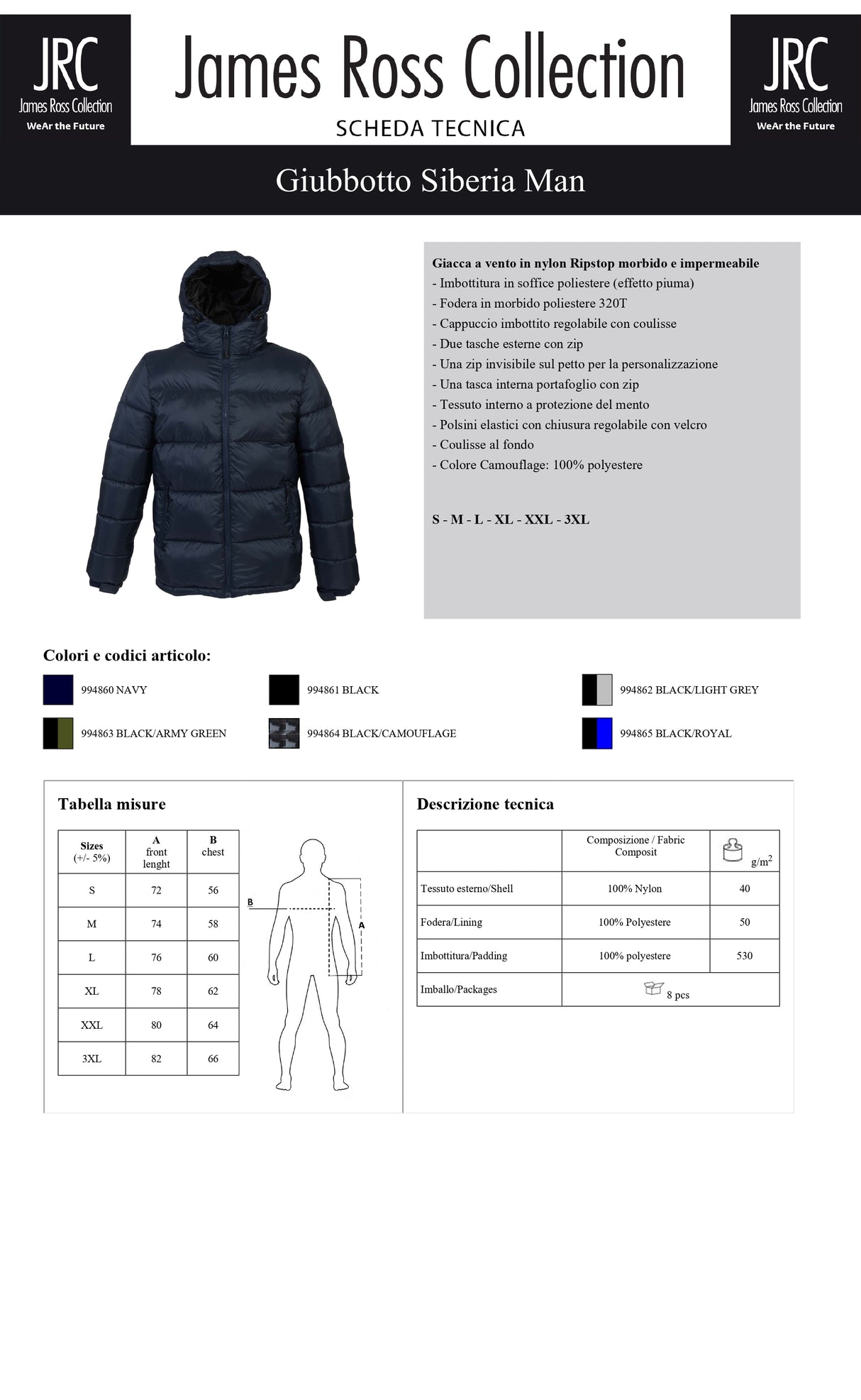 GIACCA IMBOTTITA IMPERMEABILE JRC SIBERIA MAN UOMO