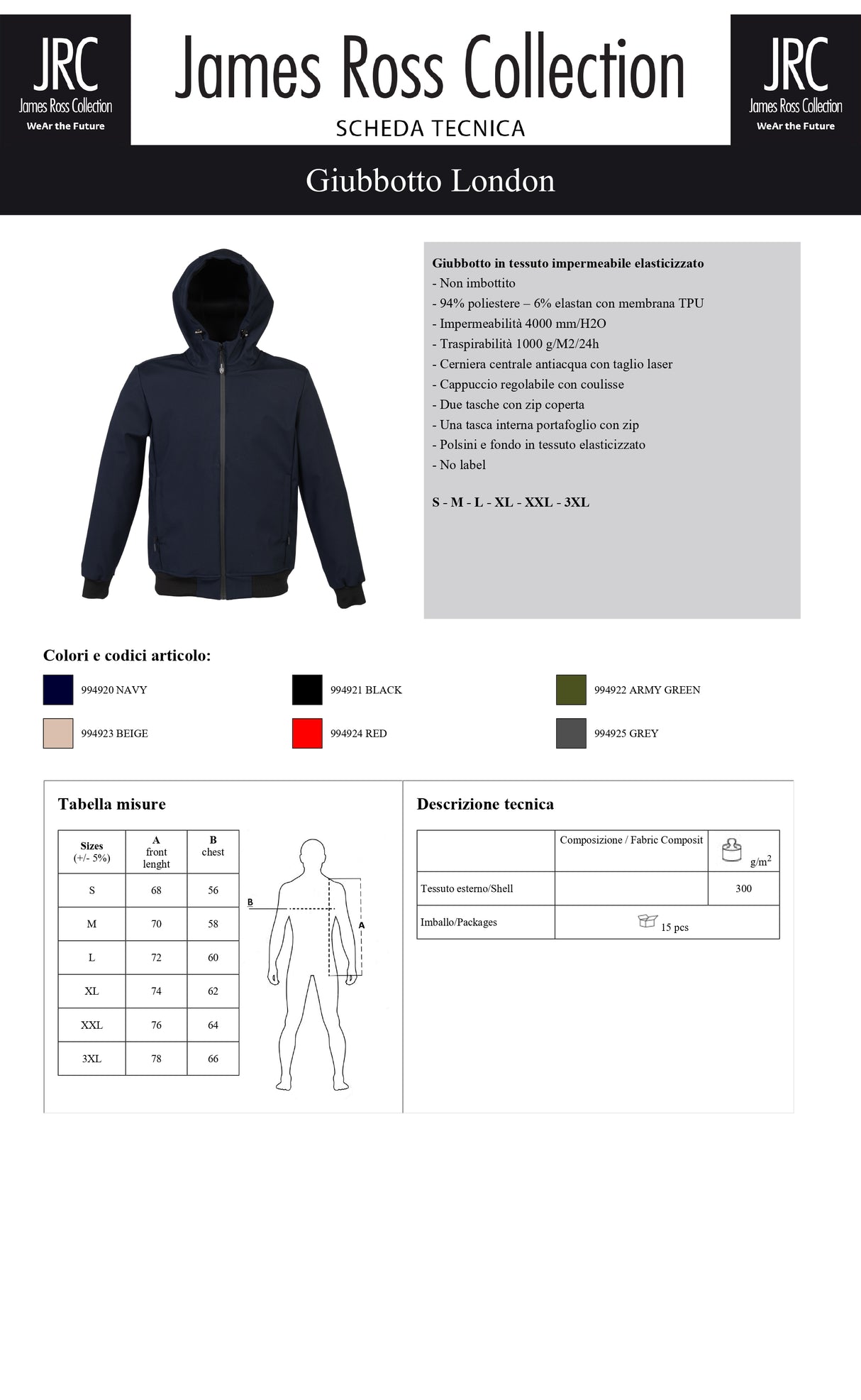 GIACCA IMBOTTITA JRC LONDON HEAVY UOMO