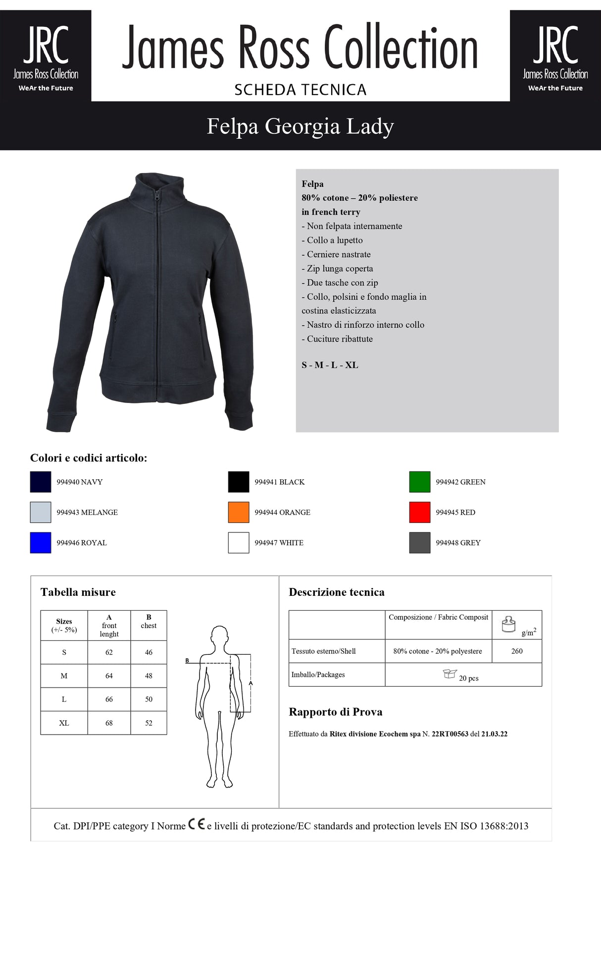 FELPA CON ZIP JRC GEORGIA LADY DONNA