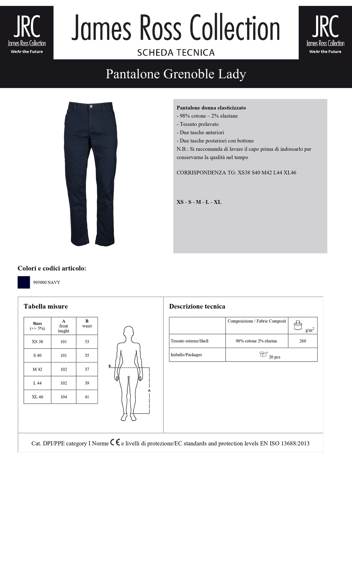 PANTALONE ELASTICIZZATO JRC GRENOBLE LADY DONNA