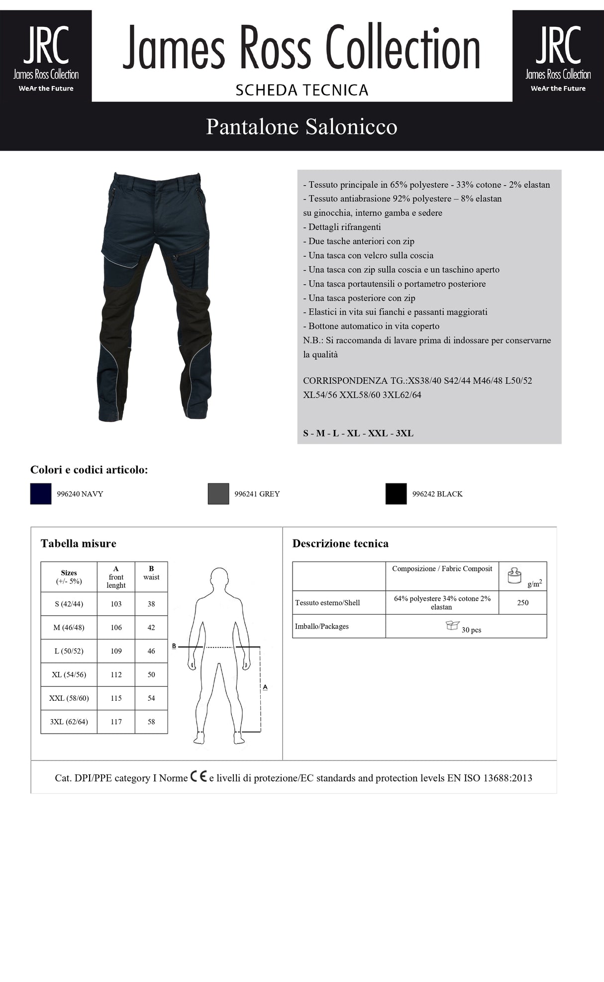 PANTALONE DA LAVORO JRC SALONICCO UOMO