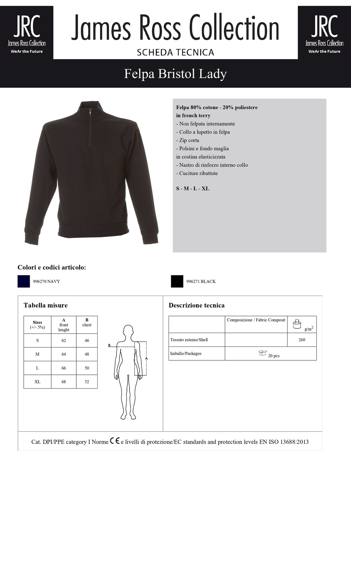 FELPA CON MEZZA ZIP JRC BRISTOL LADY DONNA